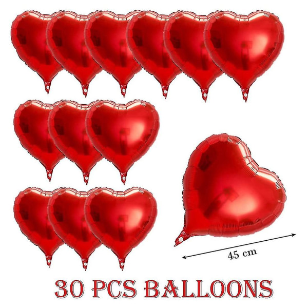 30 hjertefolieballonger røde heliumballonger 18 tommer Valentinsdag romantisk dekorasjonssett Decora