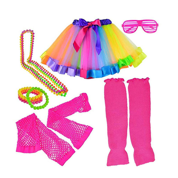 Rosa pärlhalsband Neon Tutu-kjolar 80-talsfest Tutu-kjol Festdräkt Neonarmband Rainbow Tutu Sk Rosy M