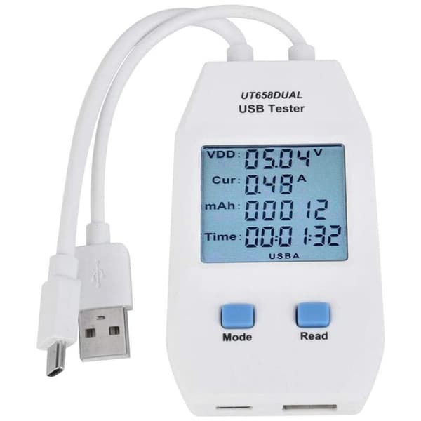 USB-tester, LCD USB-tester detektor voltmeter amperemeter digital kapasitetstester (UT658 Dual)