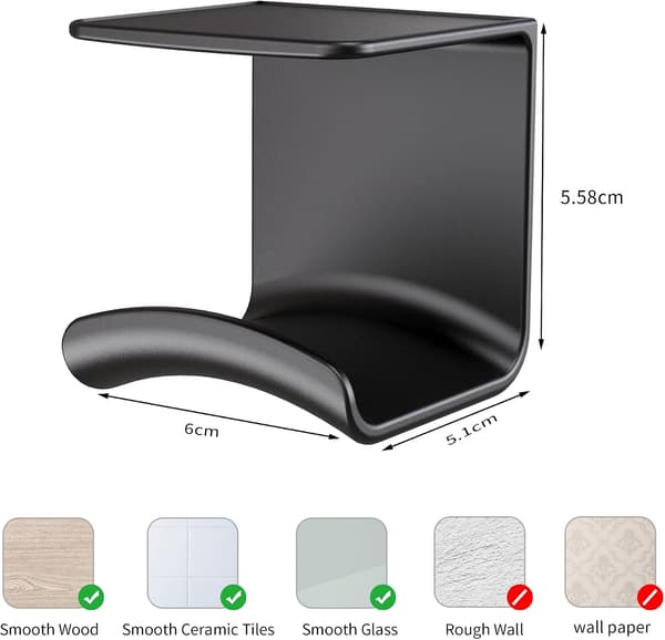 Headphone Stand Hook (Black, 2-pack) Headphone Hook that can be attached to the wall or under the table, with strong 3M