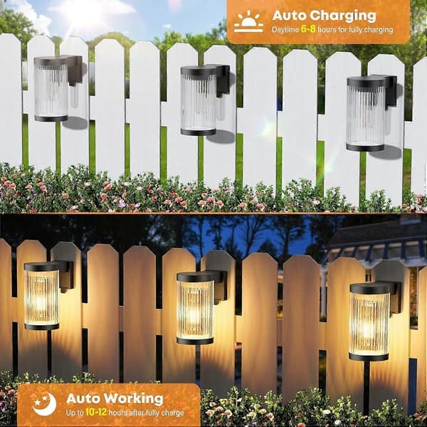 4-pack uppgraderade vägglampor för staket och uteplats, vattentät utomhus LED-belysning, solcellsdriven, modern design