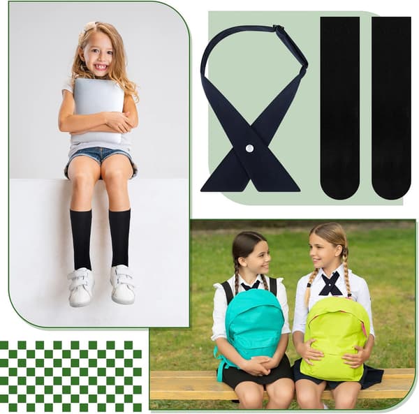 24 st franska flickors skoluniformsslips och klänningsstrumpor set i bulk | Justerbar marinblå