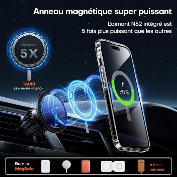 iPhone 15 Case - 1 Unit - Transparent - MagSafe Magnetic - Shockproof up to 4.5m - With Tempered Glass