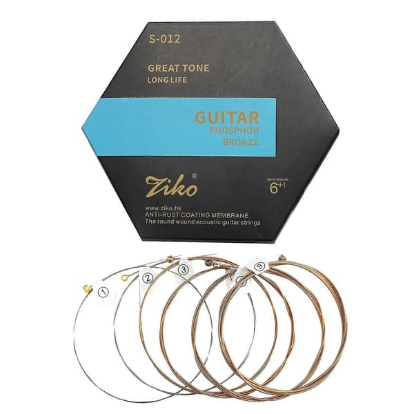 S-012 Acoustic Guitar Strings Nickel Plated High Carbon Steel Hexagonal Alloy Coated Phosphor Bronze Guitar Strings, 6 Pcs