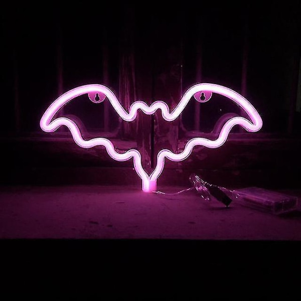 Bat Neonkyltit, Led Festival Vaaleanpunaiset Bat Neon Valot, Koristeet Pöytäpöydälle Sisätiloihin Koti Makuuhuonekoristeet USB latausakku