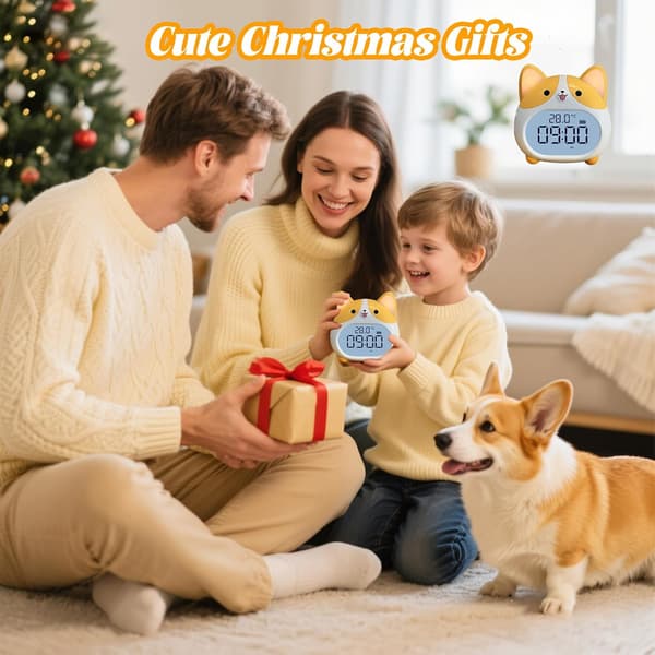 Children's Alarm Clock - with Night Light, 6 Alarm Sounds, Snooze Function, Timer, Date and Temperature Display, Rechargeable.