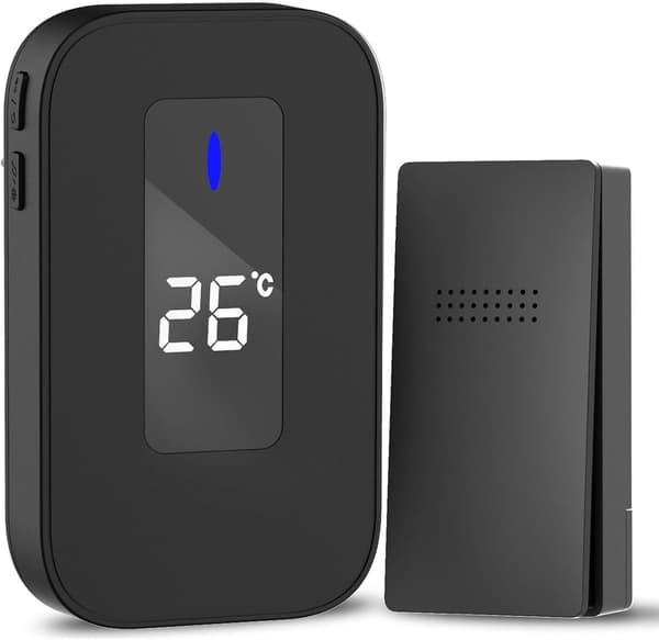 Wireless Doorbell, Battery-Free Wireless Chime, Self-Powered Doorbell Button Electronic Chime Kit Temperature Display