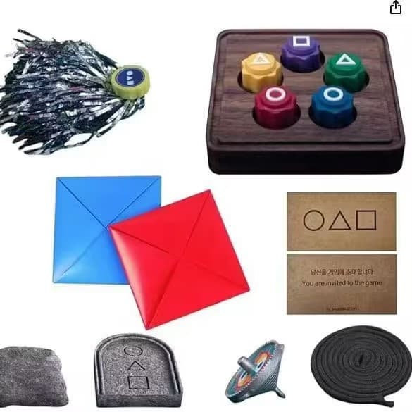 Xbi - 10 stk Squid Game 2 Puslespil til børn: spil billeder, slå sten, tag sten, spark fjerbolde