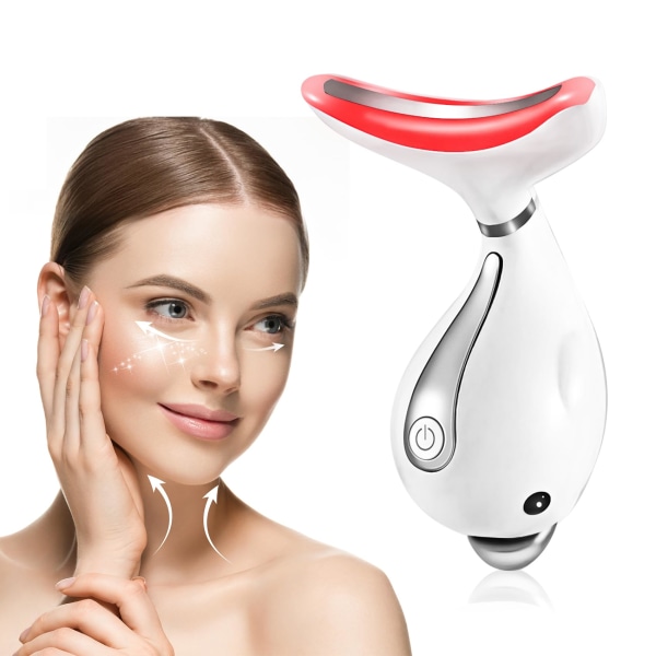 Nakke ansigtsmassagemaskine, 3 tilstande Hudpleje-Varme, Vibration, Ansigtsanordning til Hudpleje, Forbedring, Opstramning og Udglatning
