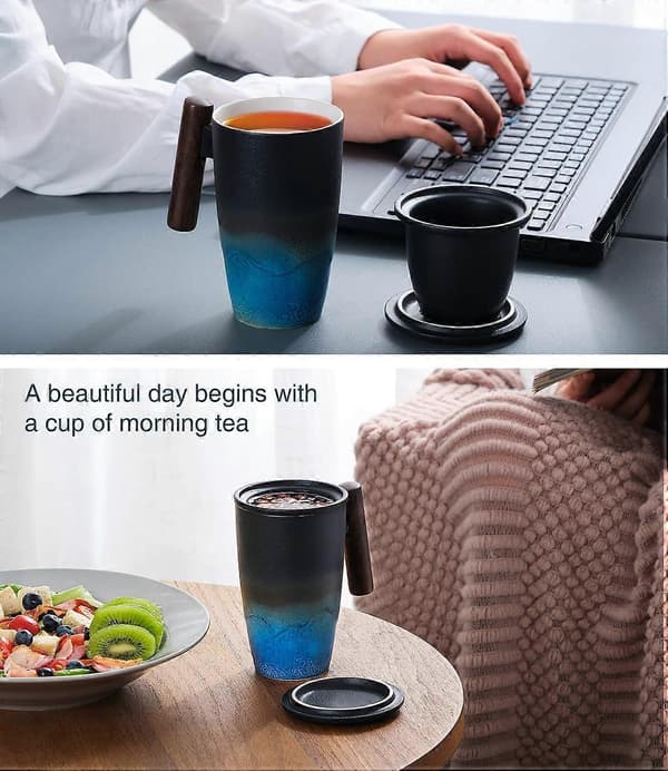 400 ml porslinsmugg med tesil i rostfritt stål, stor keramisk tekopp med gradient, perfekt för kontor och hemmabruk