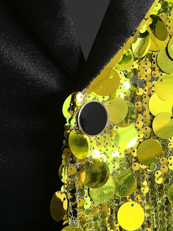 Men's Sequin Blazer, One Button Slim Fit Sequin Jacket Gold Gold 40 Gold 40