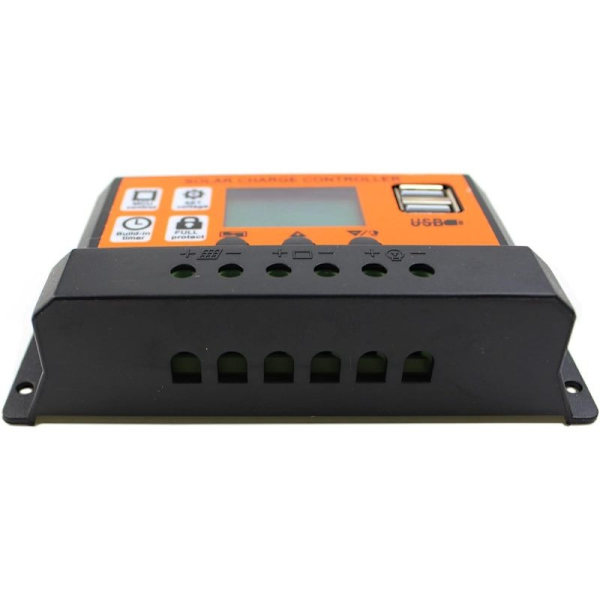 Aurinkoenergian lataussäädin, 12V/24V 60A aurinkopaneeliakun lataussäädin, kaksi USB-liitäntää, LCD-näyttö, aurinkoenergian ohjain