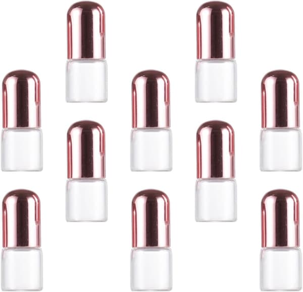 2 ml glassrulleflasker for eteriske oljer 10 stk påfyllbar parfyme med rosegullhetter og kuler i rustfritt stål reise-aromaterapi