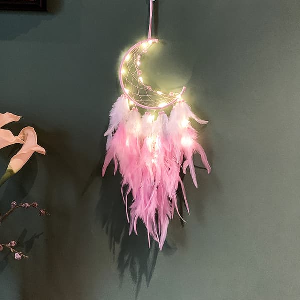 Månedrømmefanger håndlavet lyserøde fjer boho drømmefanger macrame vægdekoration jule drømmefanger vægdekoration håndværksgave