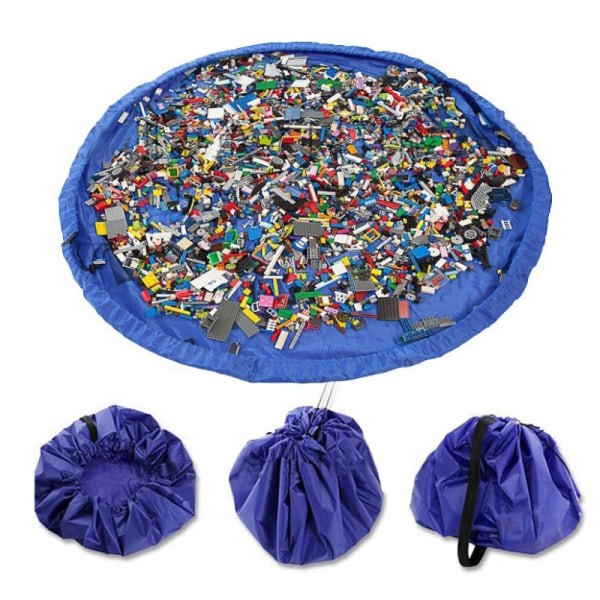 Leksaksförvaringsmattaväska från Drawstring Lekmattapåse Leksaksförvaringsbehållare för barn med cap som present（Blå）