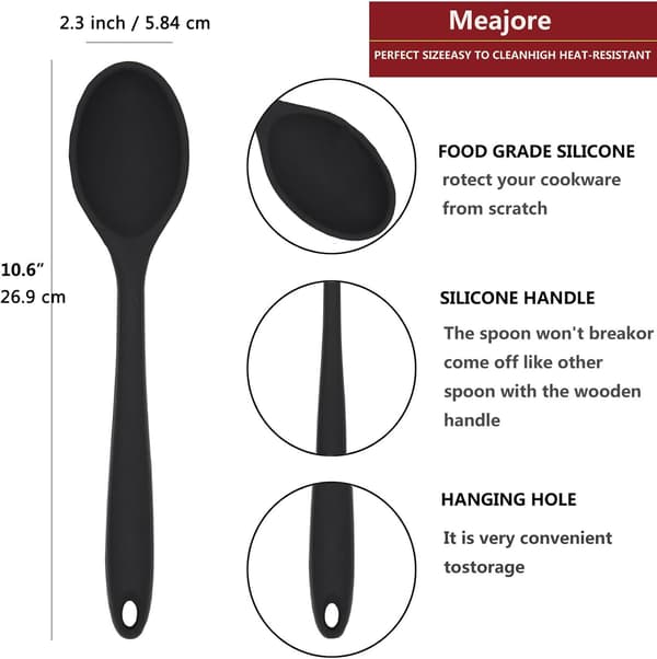Two Silicone Spoons, Heat-Resistant and Hygienic Design, Kitchen Utensils, Mixing Spoons, Baking Tools (Black).