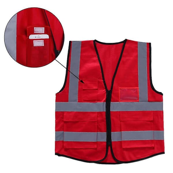 Zippered Safety Vest, Reflective Jacket, 5-Pocket Safety Vest
