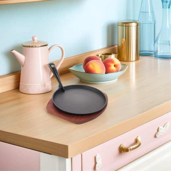 Støpejern Fajitafat Sett Støpejern Sizzling Biffplate Rund Form Estetisk Design
