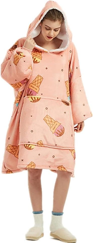 Hettegenser-teppe, Overdimensjonert Flanellteppe-hettegenser med Ermer, Kjempe Stor Pullover Varm Koselig Teppe for Voksne, Kjempe Hettegenser