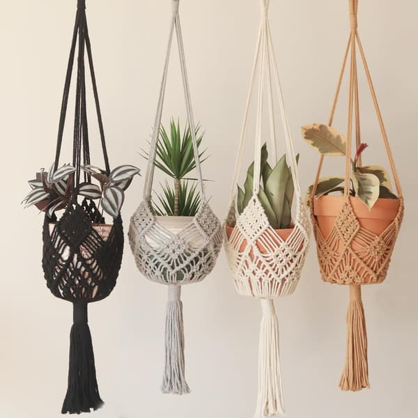 Hanging Pot with Pattern, 4-Pack Macrame Plant Hanger Indoor Macrame for Pot Crocheted Boho Plant Hanger for Indoor and Outdoor