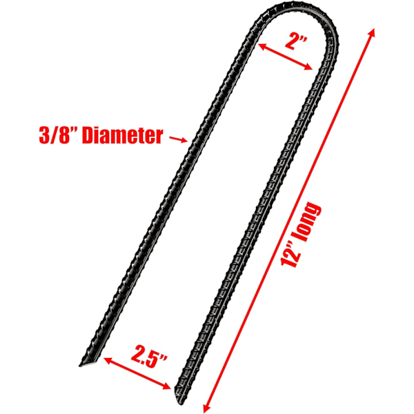 12” x 2” Trampolin Vindpløkke Sort Pulverlakeret Jernstang - Hårdt Arbejde U-Formet Jordforankring til Campingtelt (8)