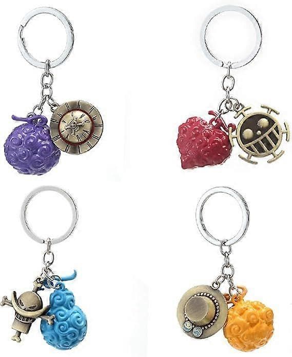 Devil Fruit Nyckelring 4st Set, Anime One Luffy Piece Trafalgar Law Ace Zoro Zinklegering Nyckelringar Hängen Present Set