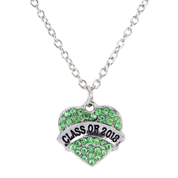 Klass av examen Crystal Heart Silver Chain Halsband Smycken Senior Present (grön) Grön Green