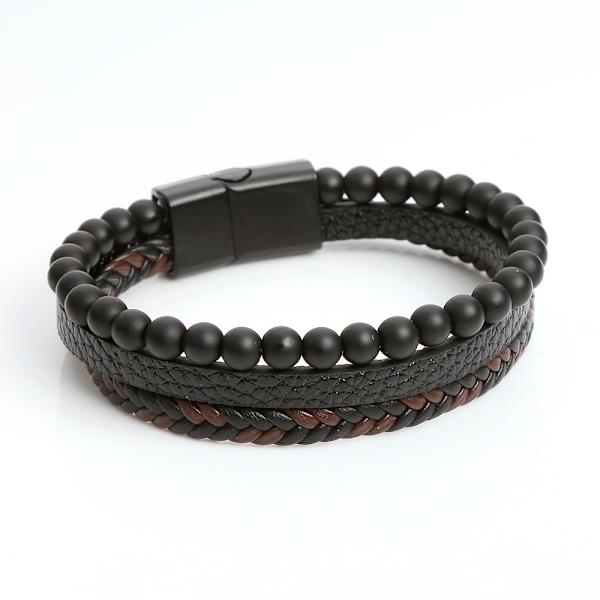 Lærarmbånd for menn med perler, naturlige perler, armbånd i stål og lær for menn, julegave