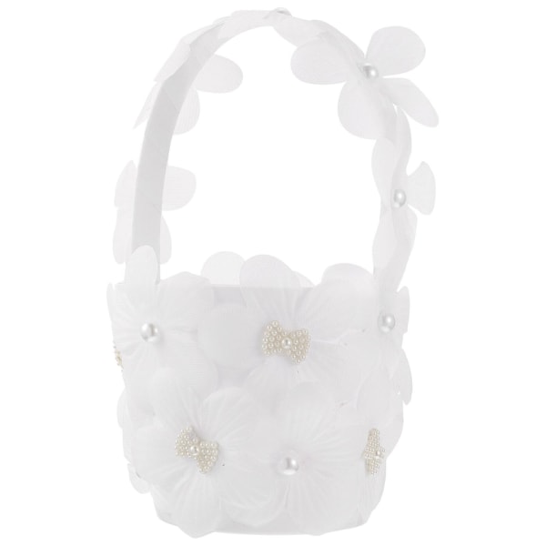 Vacker Handgjord Bröllopsblomkorg Bröllopsprylar Blomsterflickekorg Vit 12X12X22CM White 12X12X22CM