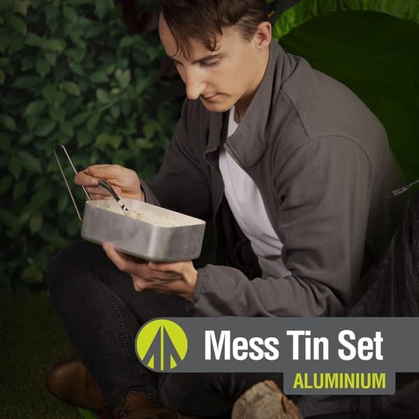 Sæt med 2 stabelbare madkasser i aluminium til camping og madlavning