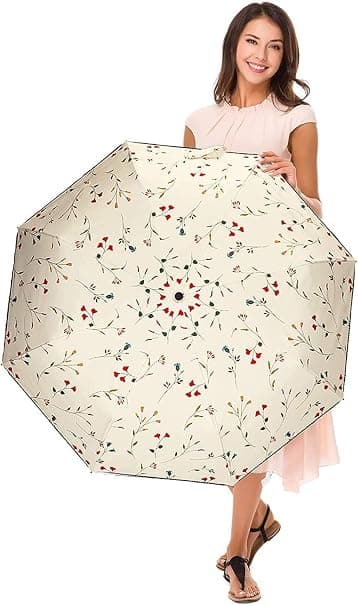 Sun Umbrella Compact Foldable Travel Umbrella Automatic Open and Close Windproof, Rainproof UV Protection Umbrella with Black Anti-UV Coating
