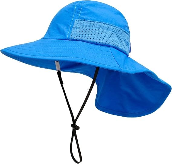 (Blå) Solhatte til børn, nakkehatte til piger og drenge, fiskehat til børn, åndbare strandhatte, sommerhatte til småbørn