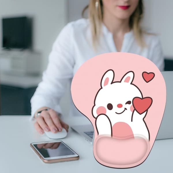 Kanin Kjærlighet Hjerte Musematte Håndleddsstøtte Rosa Søt Håndleddsstøtte Kawaii Skrivebordstilbehør Sklisikker Ergonomisk Musematte for Kontor