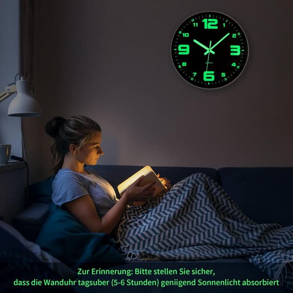 Silent Non-Ticking Luminous Wall Clock - 12 \" - Modern Quartz - Large Battery Operated Wall Clock - Easy to Read - for Ho