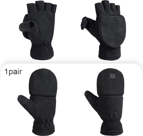 Fingerløse strikkede handsker med hætte - Vinterhandsker - , Fingerløse polarfleecehandsker - Fingerløse varme handsker
