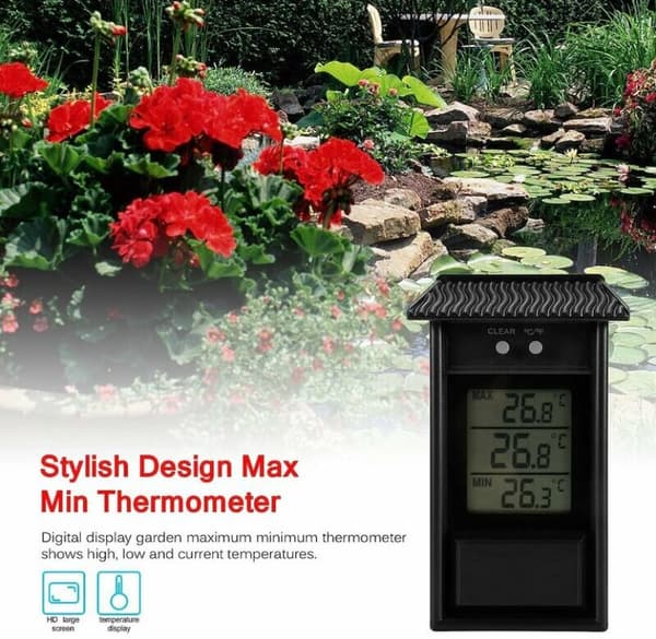 Sort digital drivhustermometermonitor, vandtæt mini