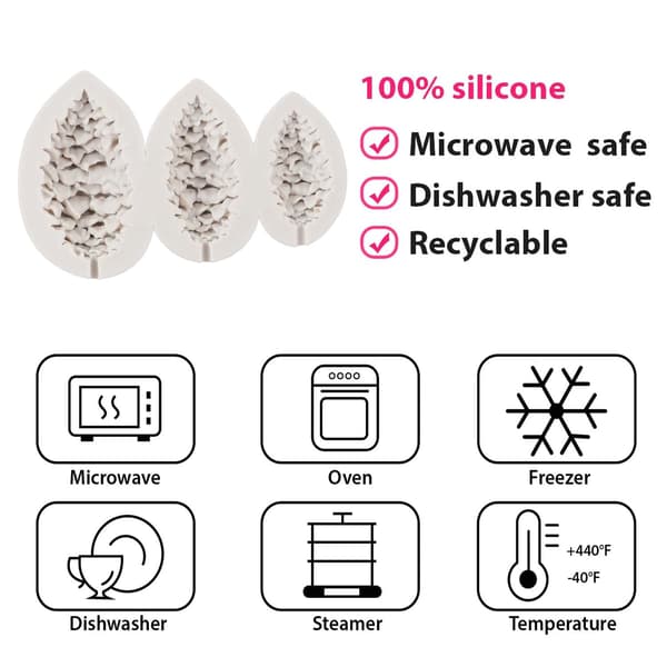 Pinecone Fondant Mold Pine Cone Silicone Chocolate Candy Mold for Cake Decoration Cupcake Topper Sugar Paste Polymer Clay Set of 3