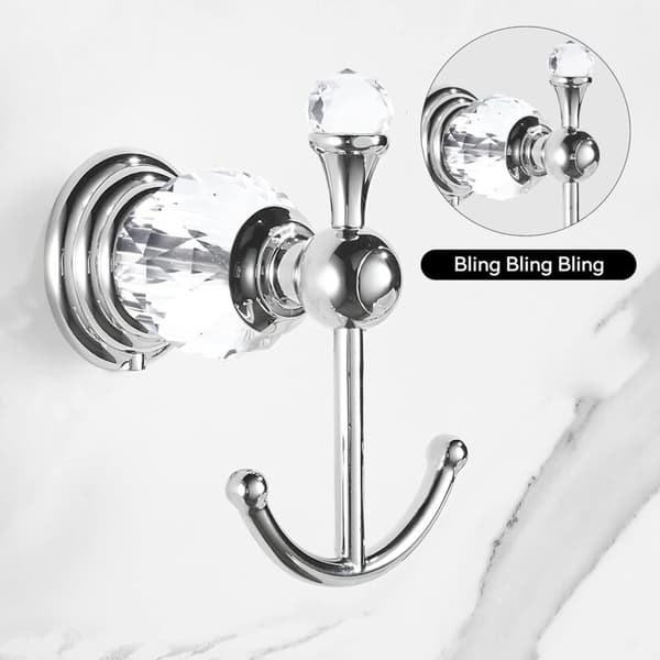 Crystal Chrome Towel Hook, Robe Hook, Double Silver Bathroom Hooks for Clothes, Wall Mounted in Modern Style