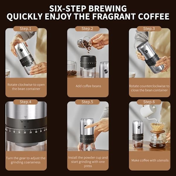 Electric Coffee Grinder, Pour Over Coffee Maker, Rechargeable Coffee Grinder, Portable for Home Use, Silver
