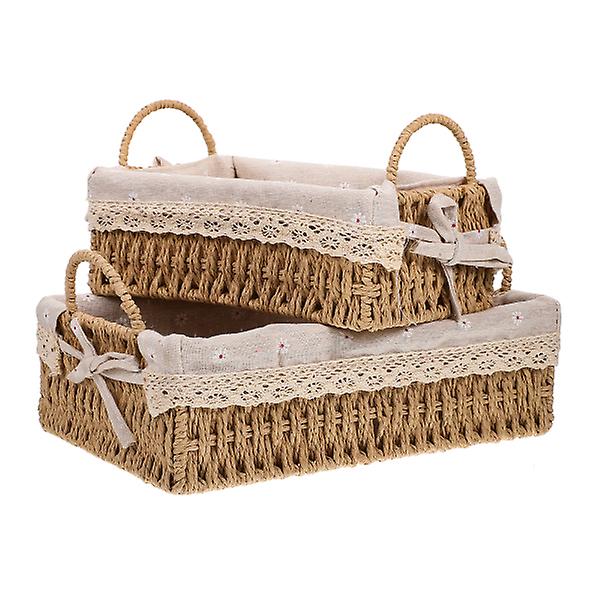 1 Set Kudottu Työpöydän Kori Välipalojen Ja Tarvikkeiden Säilytykseen Kylpyhuoneen Kori Kotitaloustarvikkeet Khaki 31X21X10CM Khaki 31X21X10CM