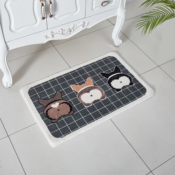 Bathroom Mat Cartoon Flocking Durable 50x80cm Corgi Puppy Pattern