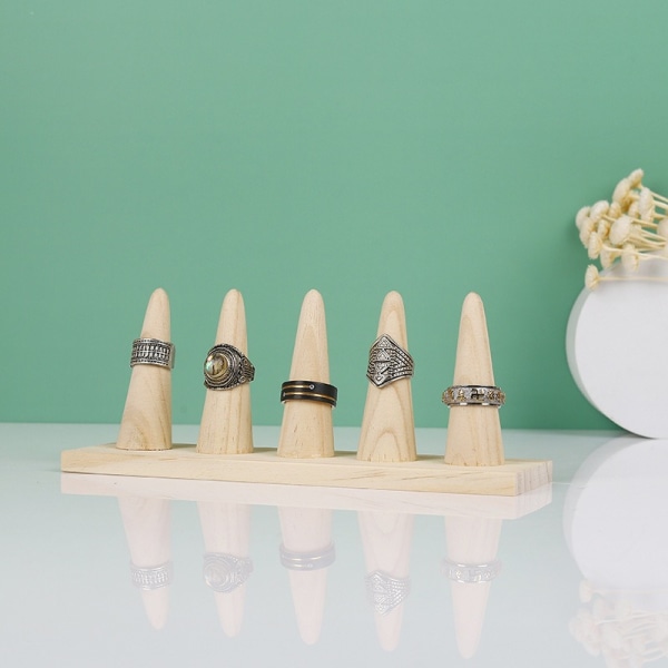 1 st Set Finger Ring Stativ Smyckesvisningshållare Showcase Display Stativ 17.8*3.1*2.3\", massivt trä