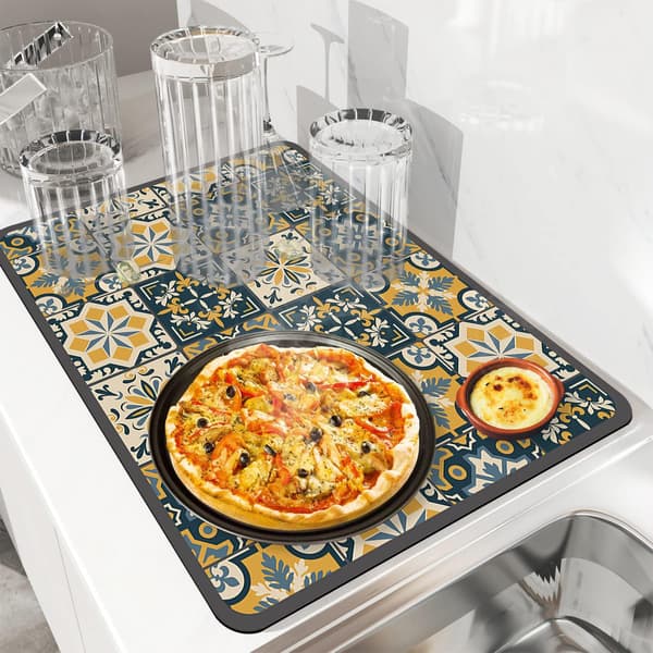 Dish Drying Mat, Super Absorbent Dish Drying Mat, Nanofiber Kitchen Dish Mat for Drying (30 x 40 cm) Orange Orange