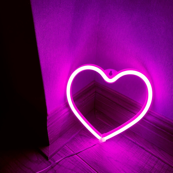 LED rosa hjerte Akryl neon skilt for veggdekor kunst, kjærlighet hjerte neon lys lampe for soverom dekorasjon Barn jente rom bryllupsfest Valentin