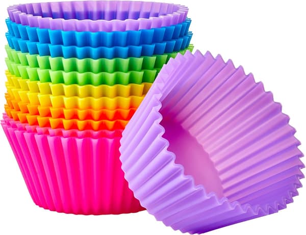 Round Reusable Silicone Baking Cups, 12-Pack (Oven Safe up to 220 Degrees Celsius), Multicolor