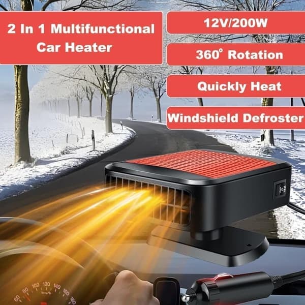 12V Car Heater & Defroster, 200W Fast Heating Windshield Wiper with 360° Rotating Fan for Car & SUV Red