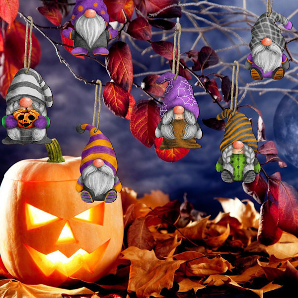 Halloween-puinen kääpiöriipussetti 24 kpl Puinen käsityökoristeiden tarvikkeet