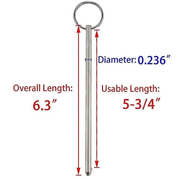 Lang hurtigutløserpinne - Diameter 0,236\" (6mm), Brukbar lengde 5-3/4\" (146mm) - 2-pakning, Helt 316 rustfritt stål