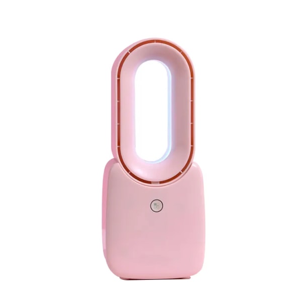 Skrivbordsfläkt, fläkt utan blad, liten bordsfläkt, med pekkontroll 5-färgs dekorativt LED-ljus för kontorsrum (rosa)