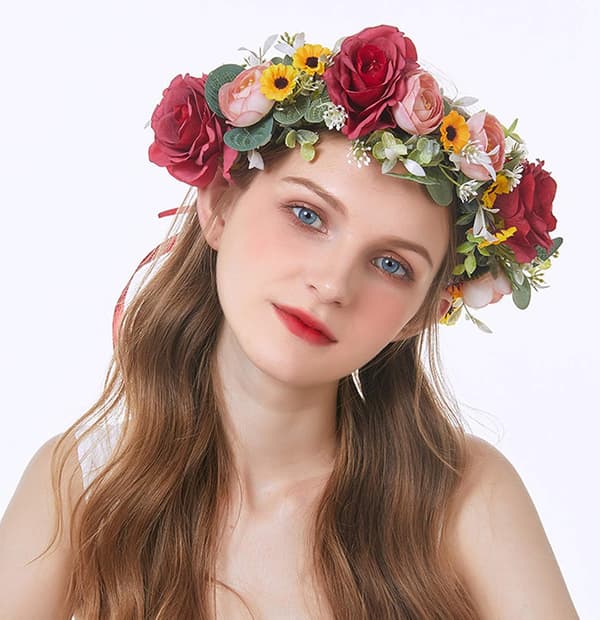 Justerbar brudeblomstkrans Hårbånd Blomsterkrone Hårkrans